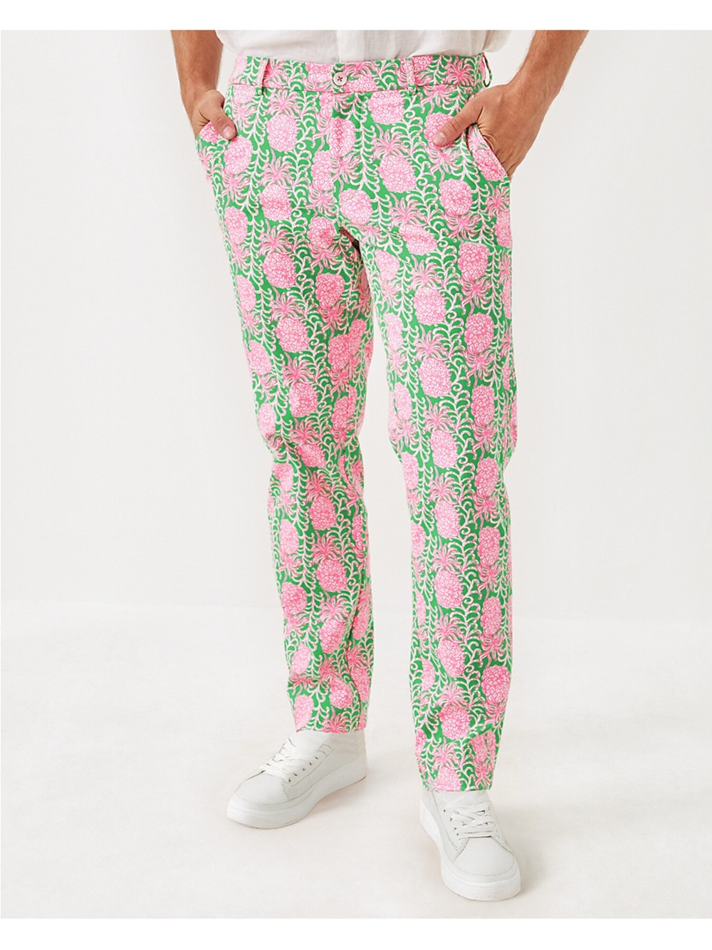 LILLY PULITZER MEN’S STUFF MIZNER STRETCH PINK GREEN PINEAPPLE PANTS 34x34 NWT